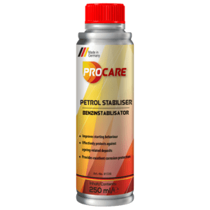 procare Petrol Stabiliser eﬀective protection against ageing for petrol fuels during prolonged periods of storage