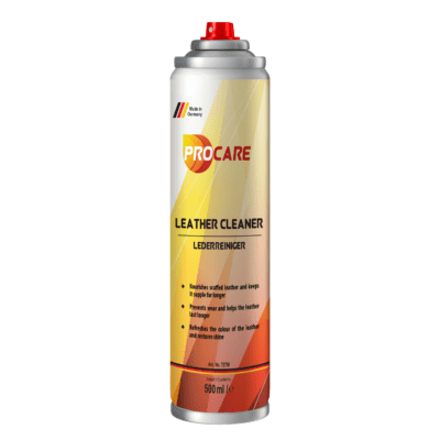 Procare Leather Cleaner is a nourishing colourless spray with lanolin for treating scuffed leather